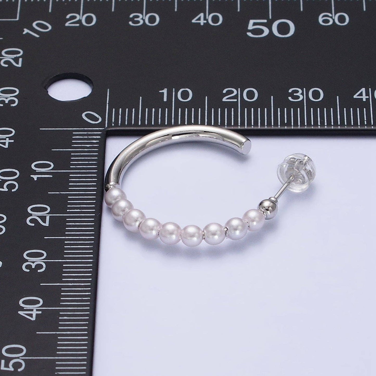 16K Gold Filled 25mm Half Pearl Hoop Earrings in Gold & Silver | AB366 AB367: Gold