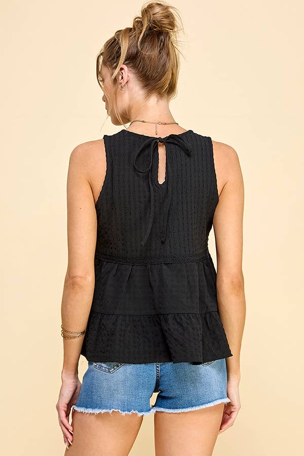 WK50480 - BABYDOLL TIER BUBLLE WOVEN TOP WITH TIE BACK: SATIN ROSE / S-M-L/2-2-2