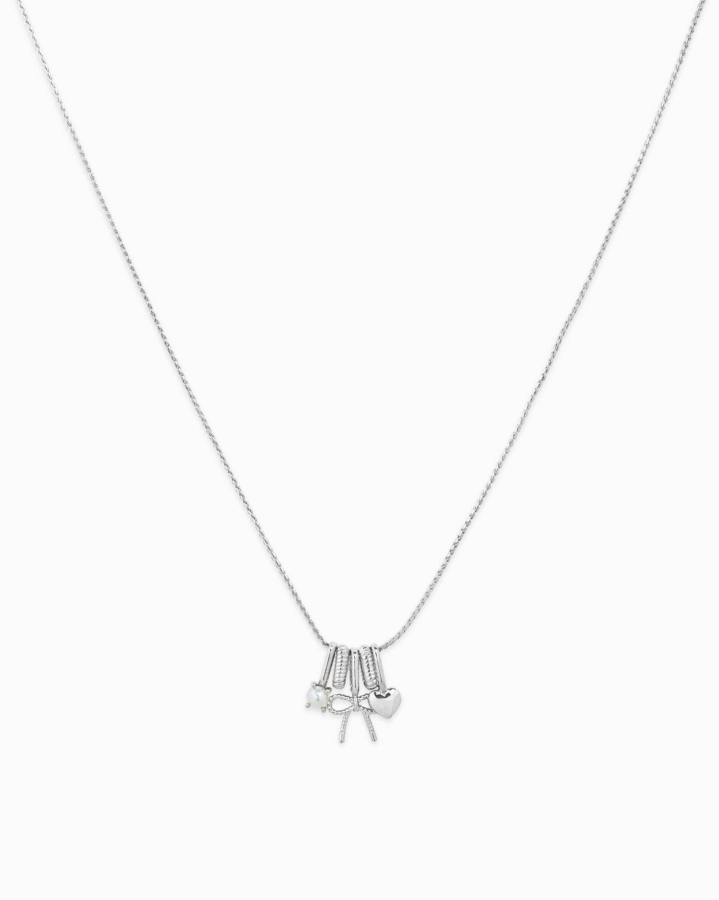 Charmed in Bow Rondelle Necklace: Rhodium