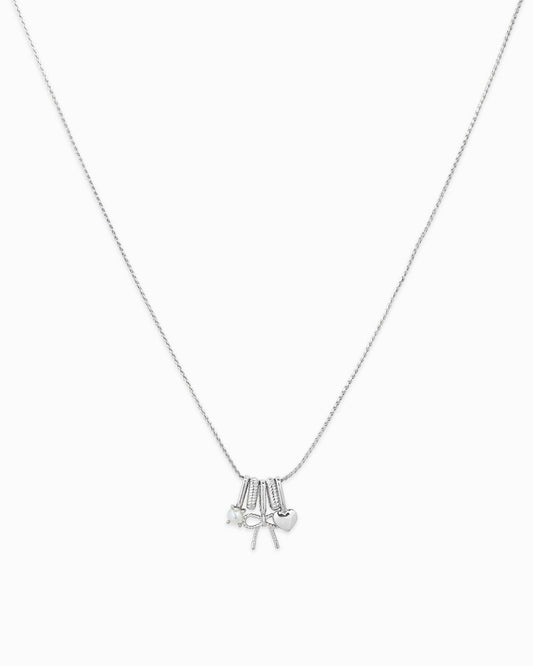 Charmed in Bow Rondelle Necklace: Rhodium