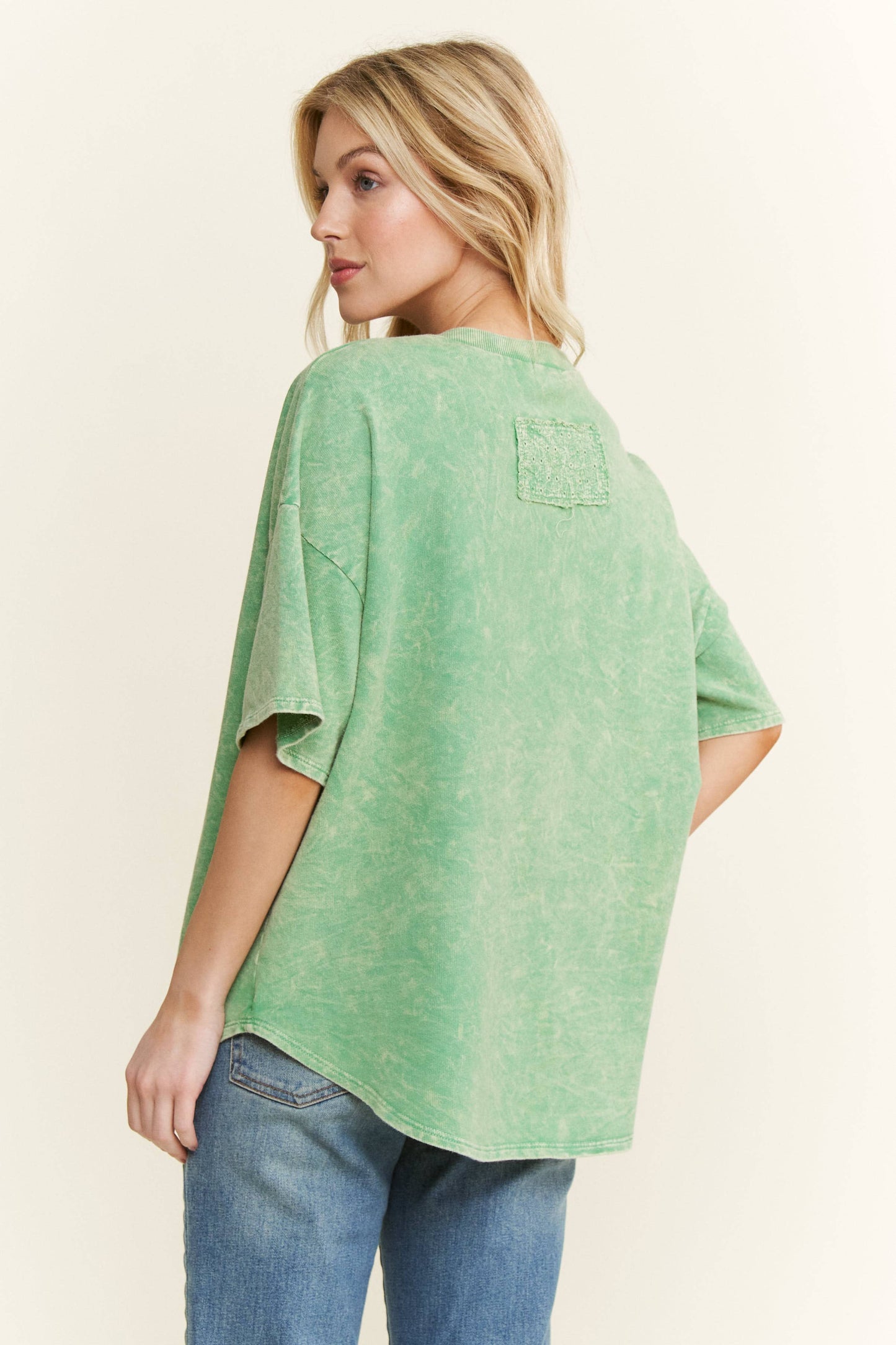 MineralWash Ribbon bow half sleeve shirt HT6308: Silver Grey / S-M-L / 2-2-2