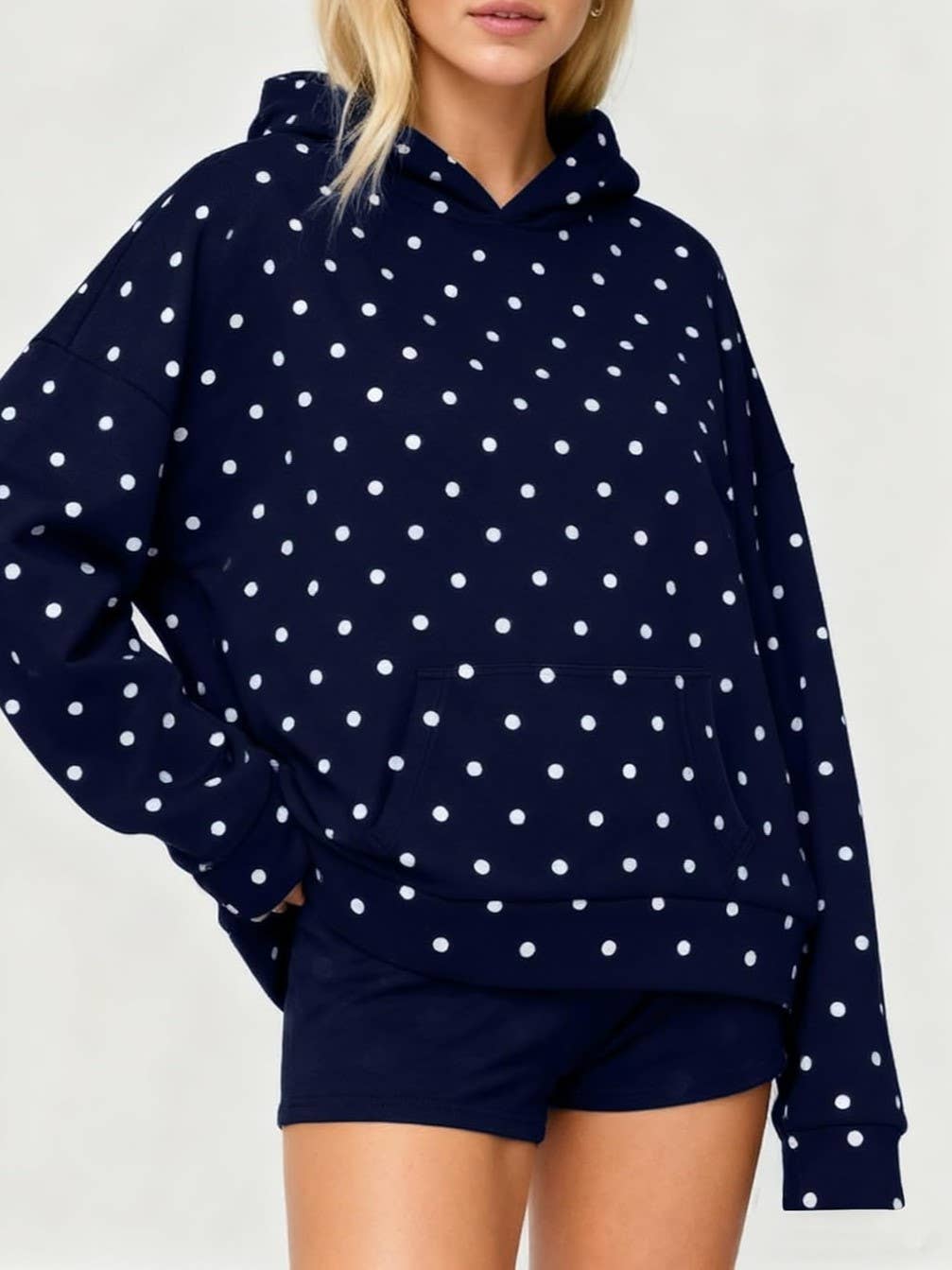 Oversized Polka dot print hoodie: Black / L