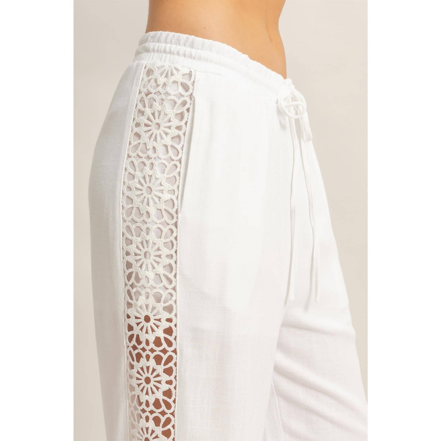 Lace Trim Wide Leg Pants: TERACOTTA / S-M-L(2-2-2)