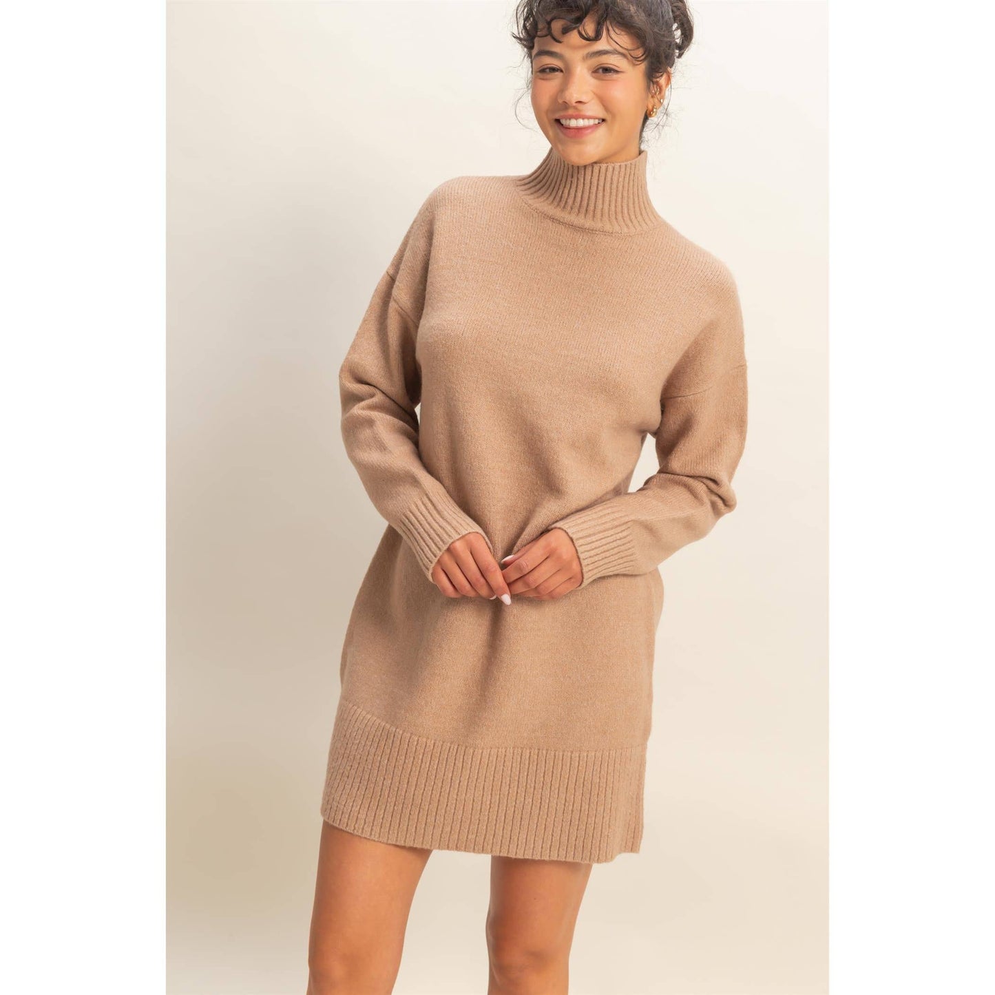 High Neck Sweater Mini Dress: BLACK / S-M-L(2-2-2)