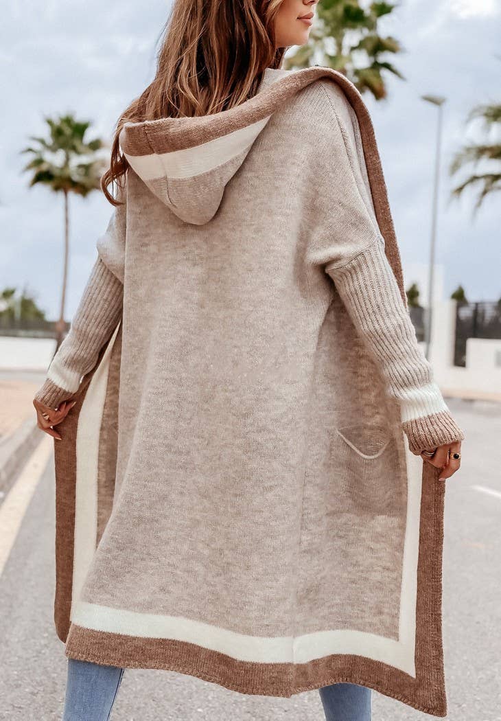 Casual versatile hooded long cardigan sweater: Rose_red / S