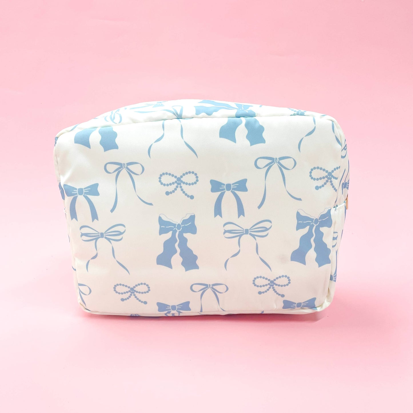 Blue Bows Nylon Cosmetic Zipper Bag: Small