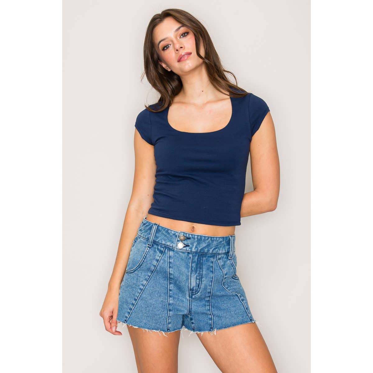 Double Layer Square Neck Cap Sleeve Top: Chili Oil / S-M-L(2-2-2)