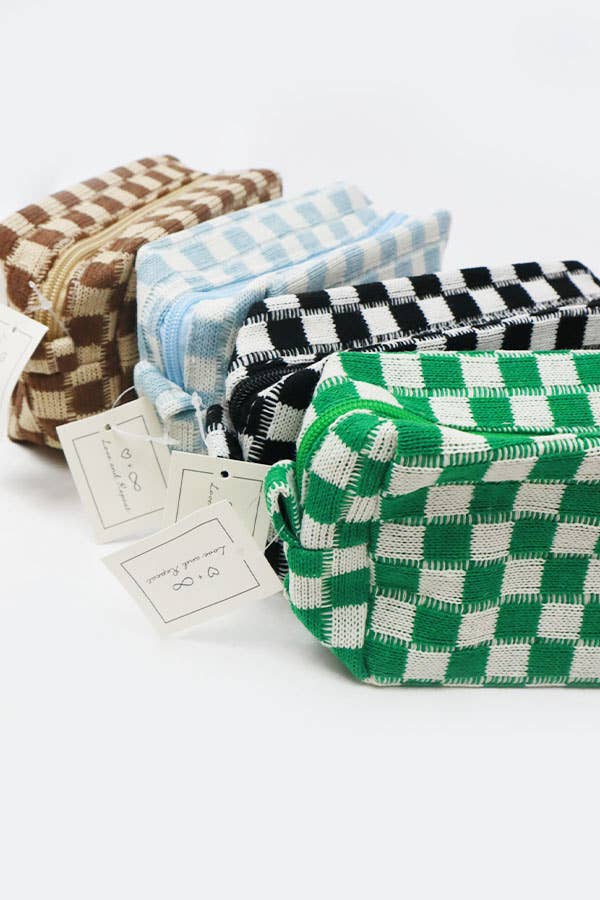 Checkered Knitted Cosmetic Bag: LAVENDER / ONE