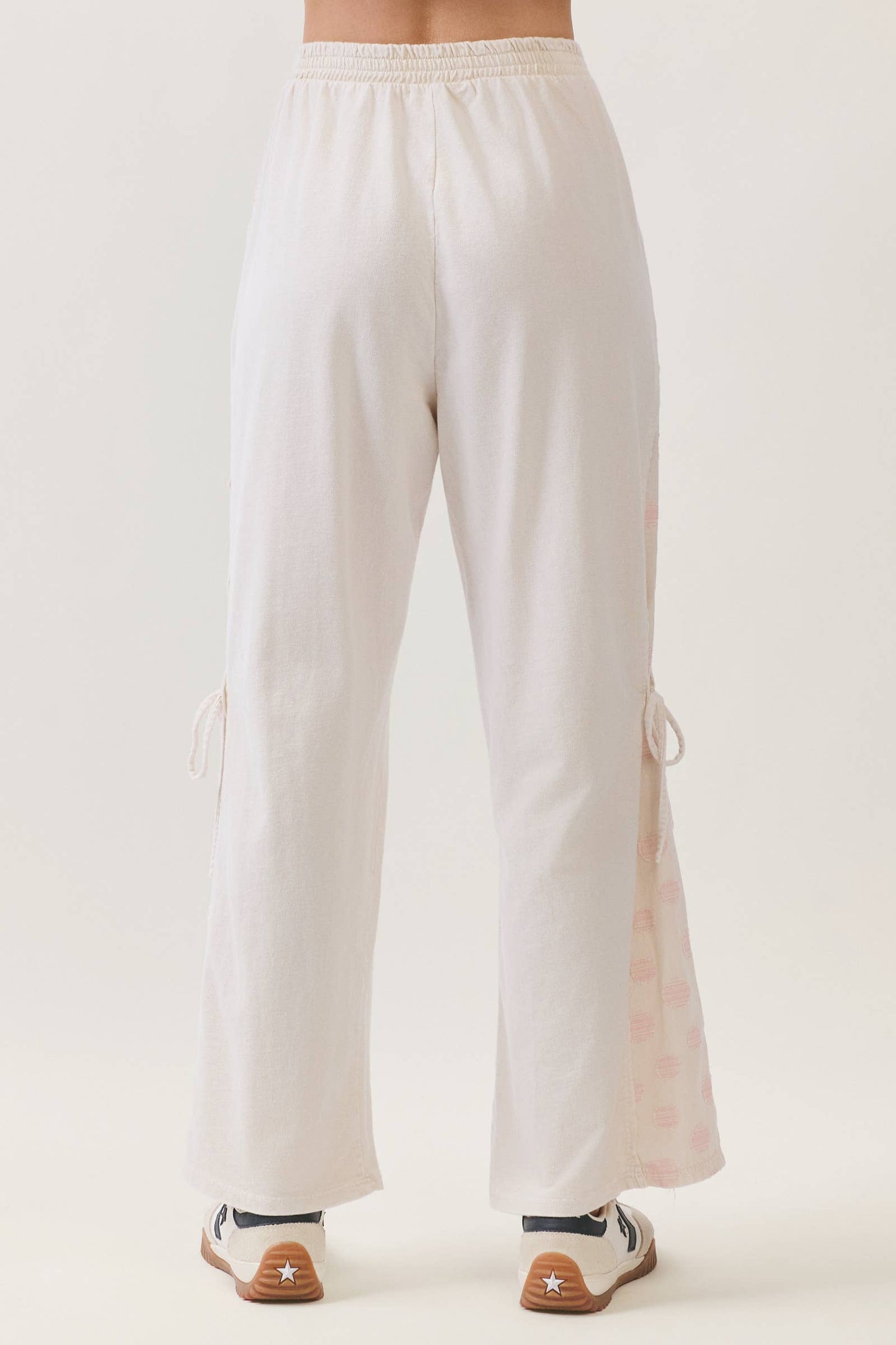 Mineral Washed Polkadot Side Bow Tie Pants HP7324: Baby Blue / S-M-L / 2-2-2