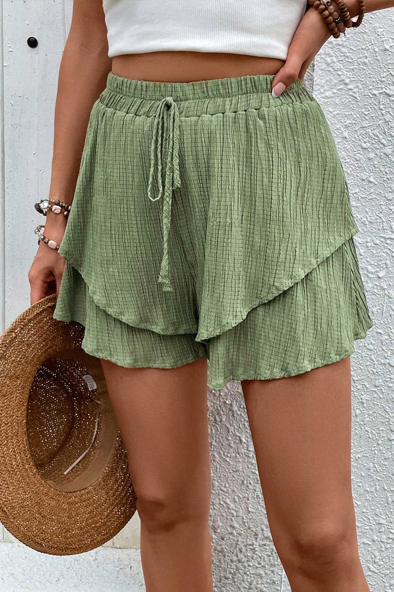 CWBSP0320_DOUBLE LAYERED ELASTIC WAIST SHORT PANTS: Green / (XL) 1
