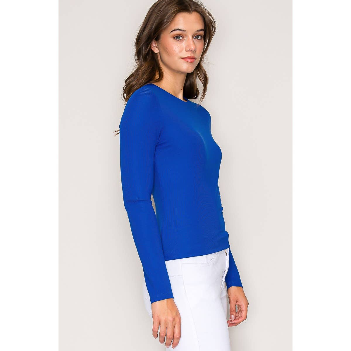 Double Layer Crew Neck Long Sleeve Rib Knit Top: Wine / S-M-L(2-2-2)