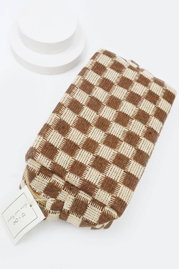 Checkered Knitted Cosmetic Bag: LAVENDER / ONE