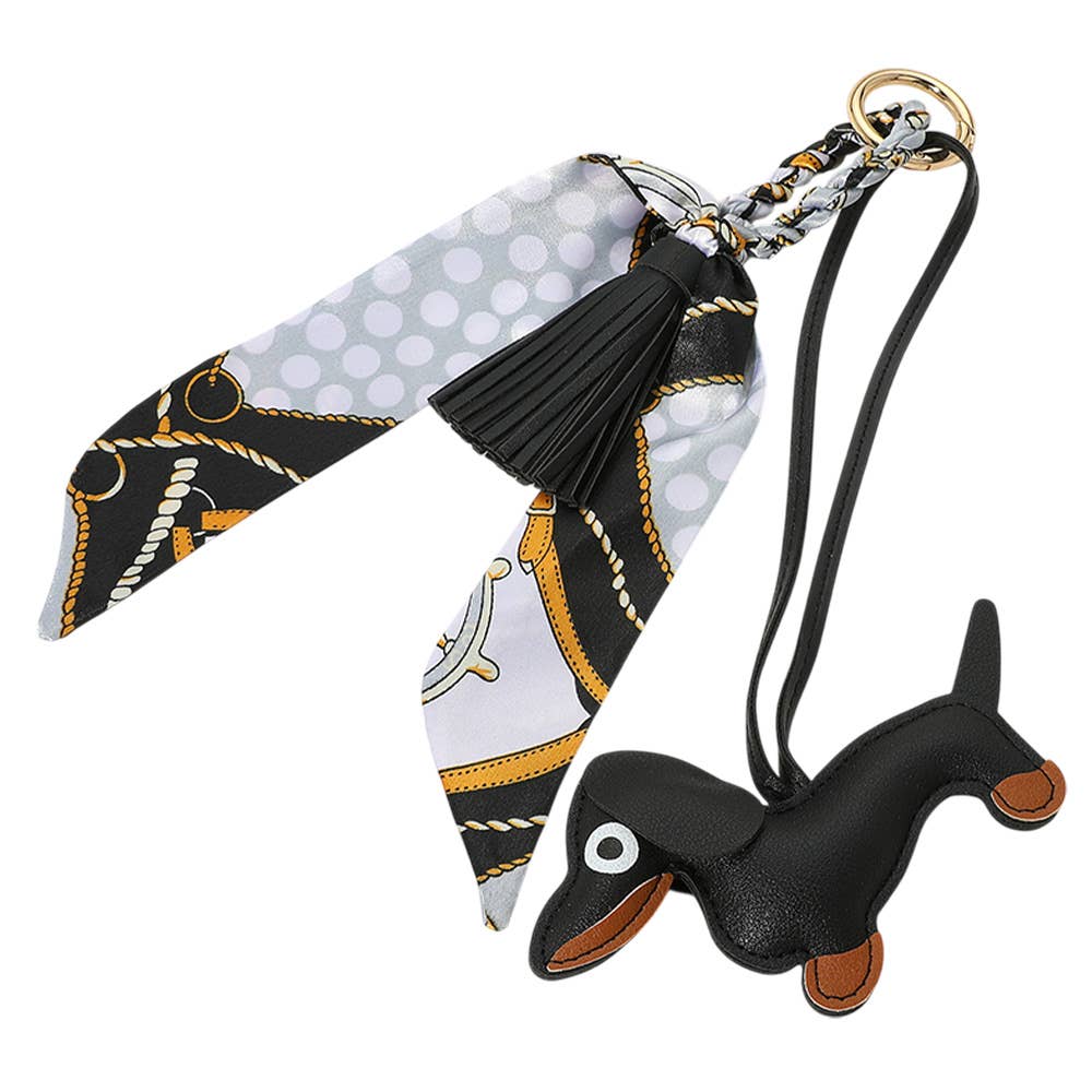 Faux Leather Dog Tassel Scarf Keychain / Bag Charm: Fuchsia