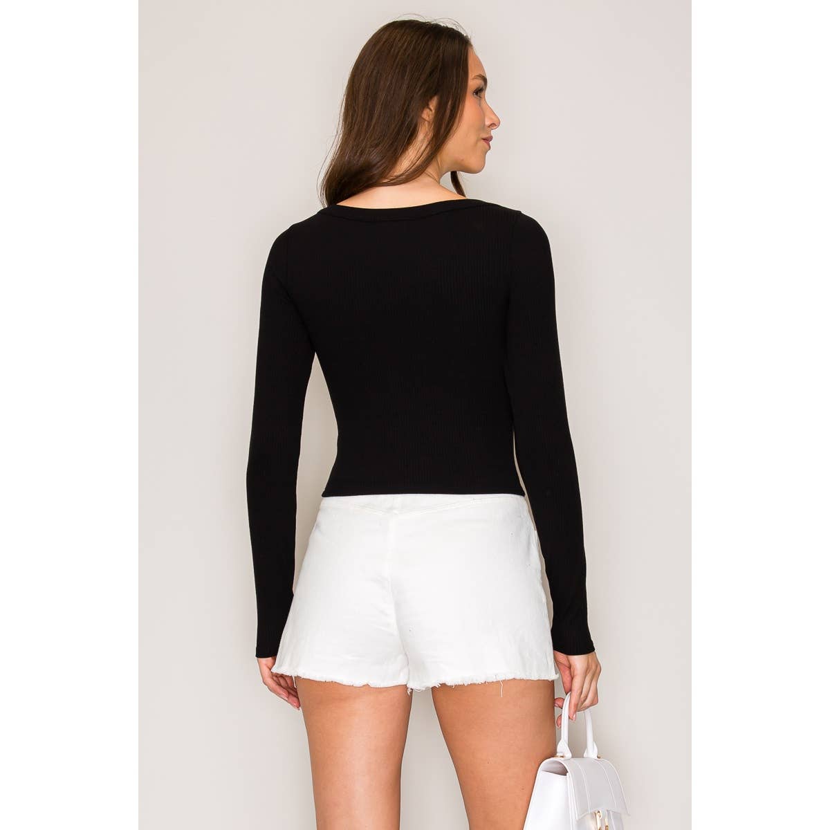 Ribbed Long Sleeve Wide Neck Top: Ballerina / S-M-L(2-2-2)