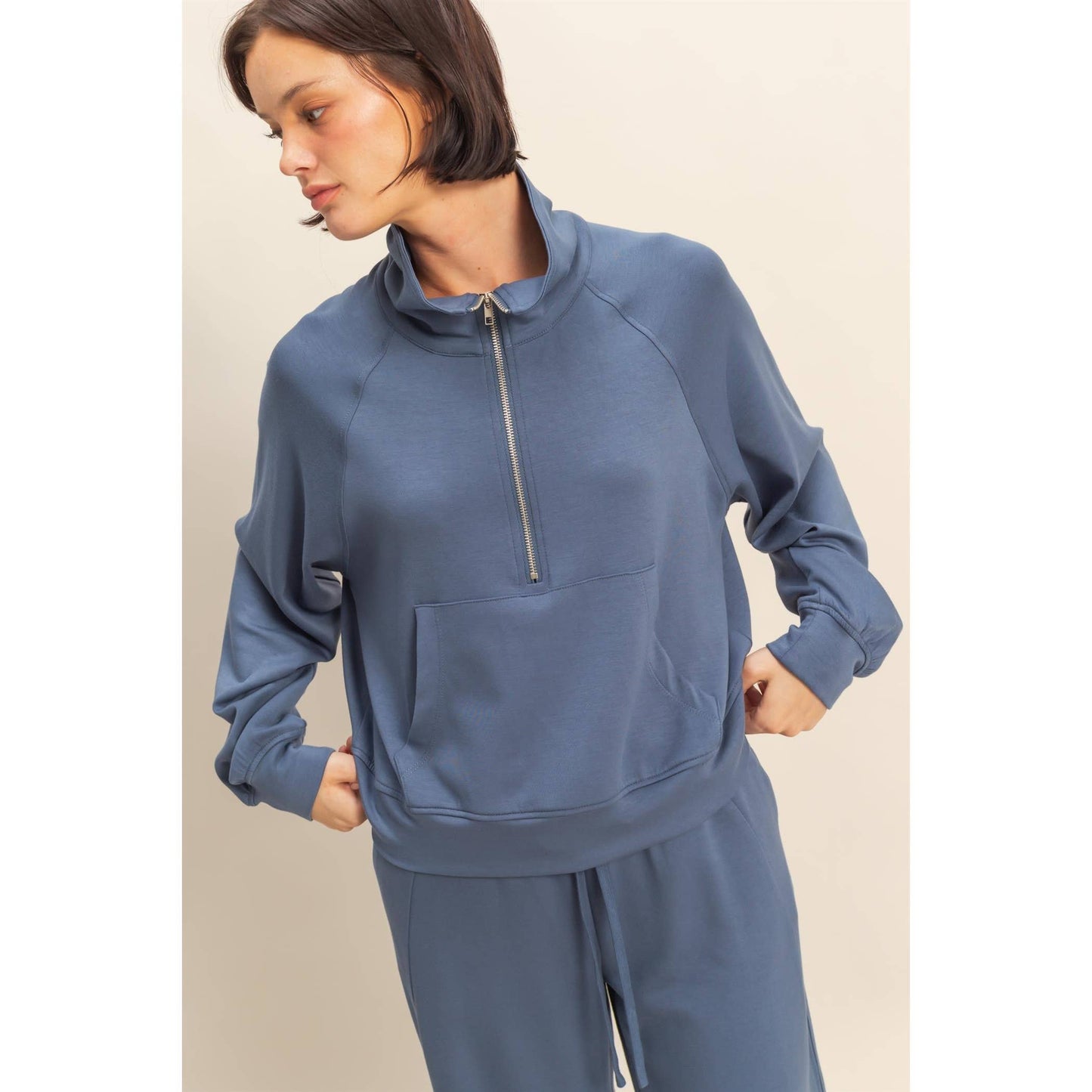 Scuba Half Zip-Up High Neck Collar Sweatshirt: DEEP GREEN / S-M-L(2-2-2)