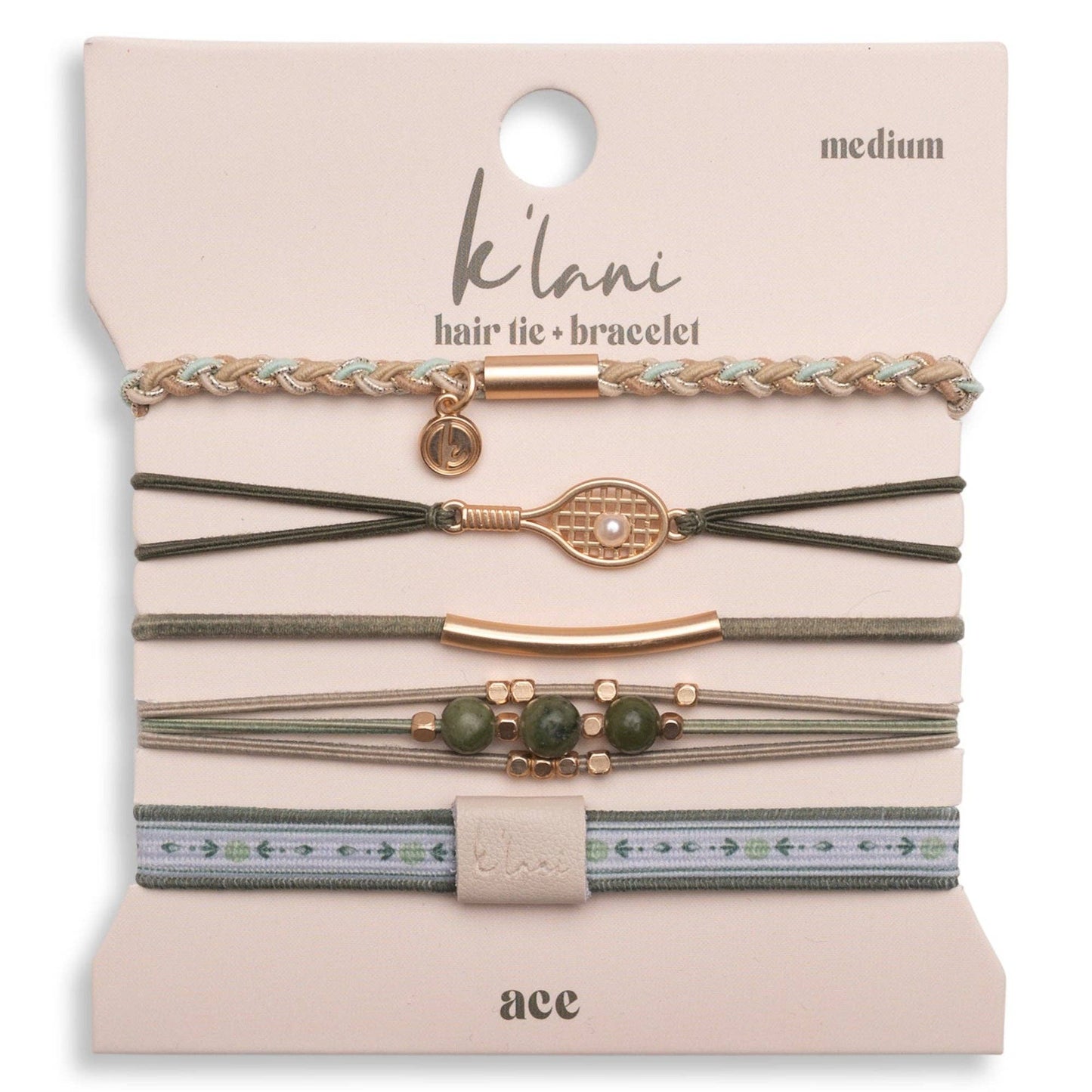 "Ace" Green and Gold Tennis Racket Charm Hair Tie Bracelets: Small