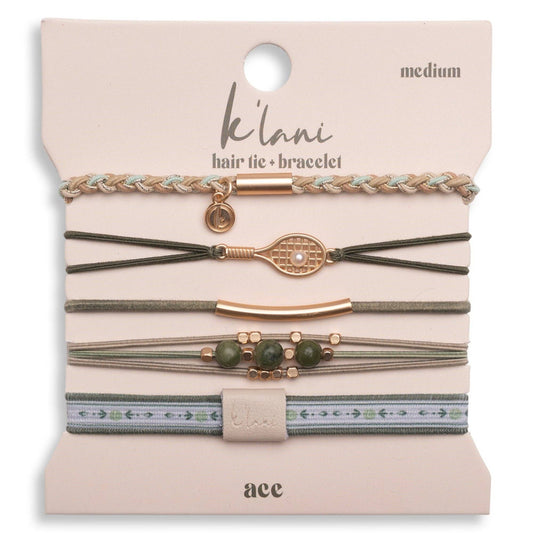 "Ace" Green and Gold Tennis Racket Charm Hair Tie Bracelets: Small