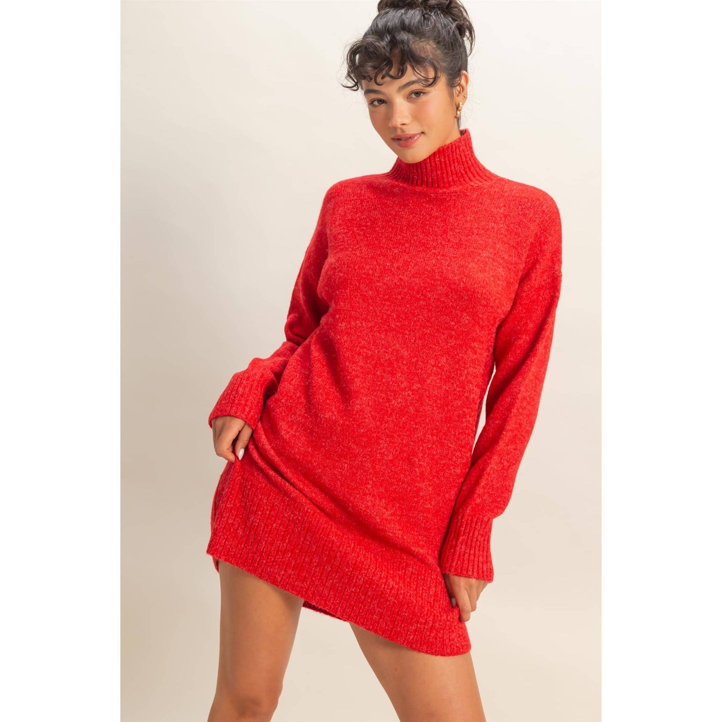High Neck Sweater Mini Dress: BLACK / S-M-L(2-2-2)