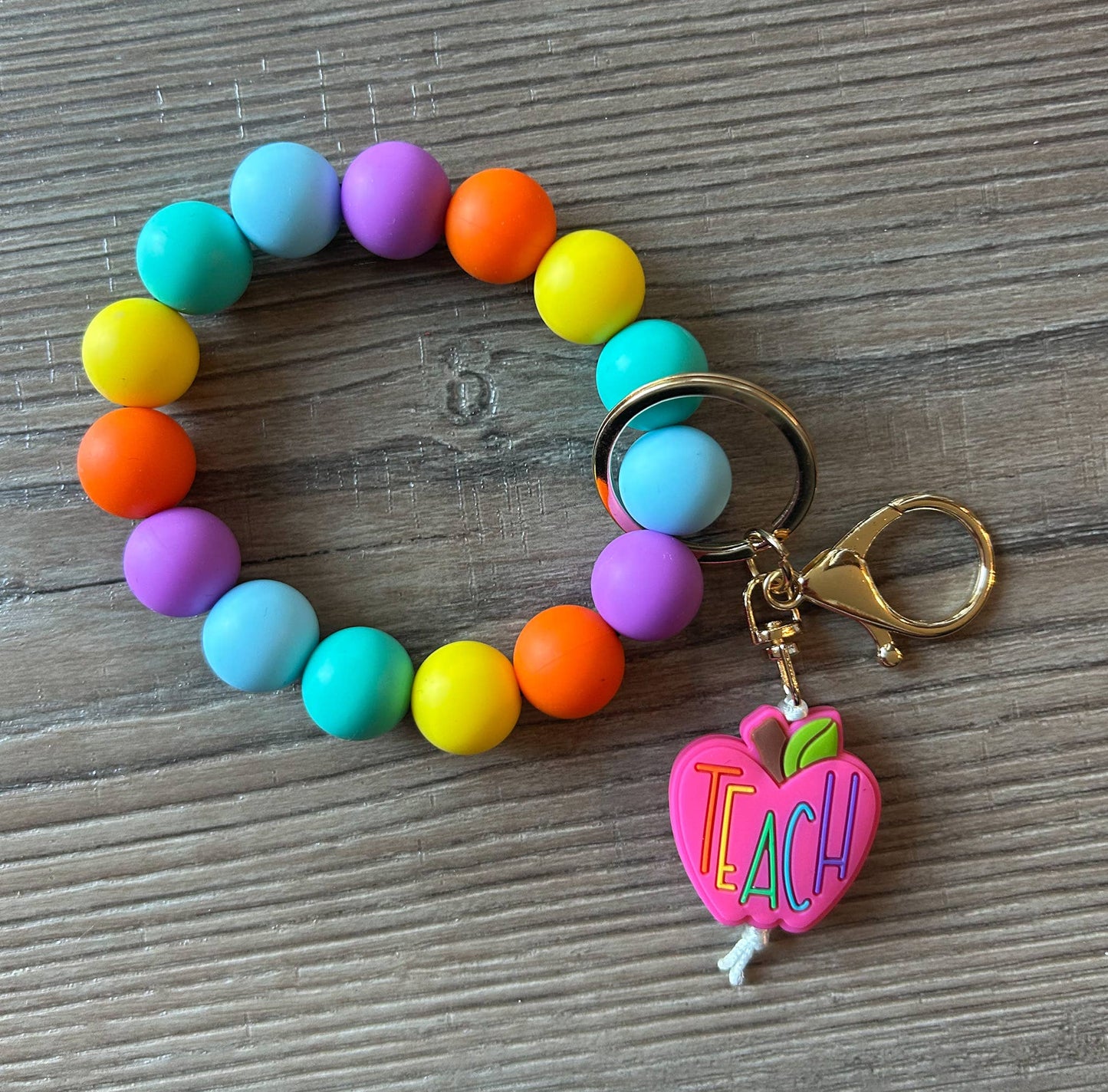 Pink Apple Colorful Teacher Wristlet Keychain