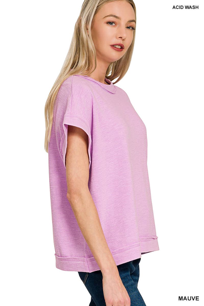 Washed Slub Short Sleeve Tee And Long Pants Set: DK PINK / 1-1-1(S-M-L)