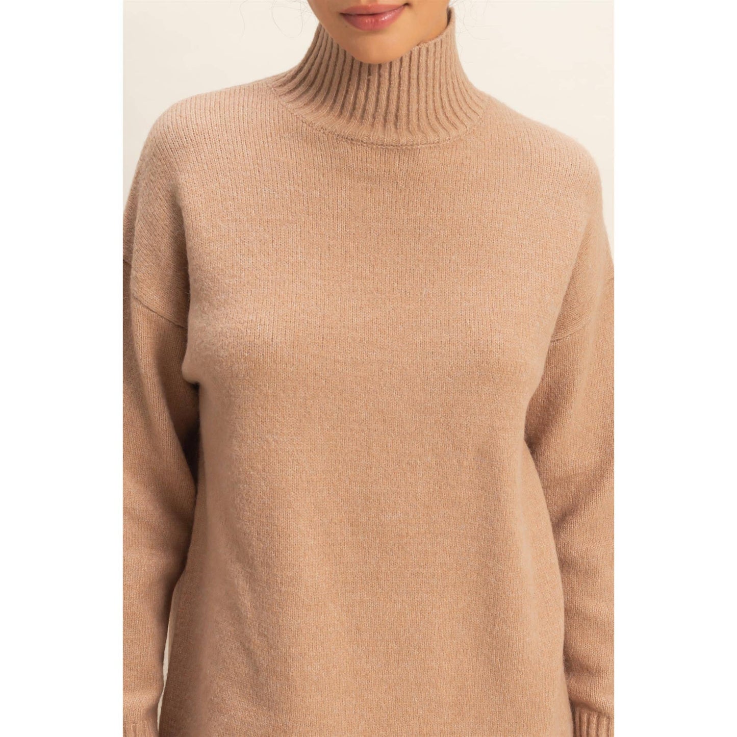 High Neck Sweater Mini Dress: BLACK / S-M-L(2-2-2)