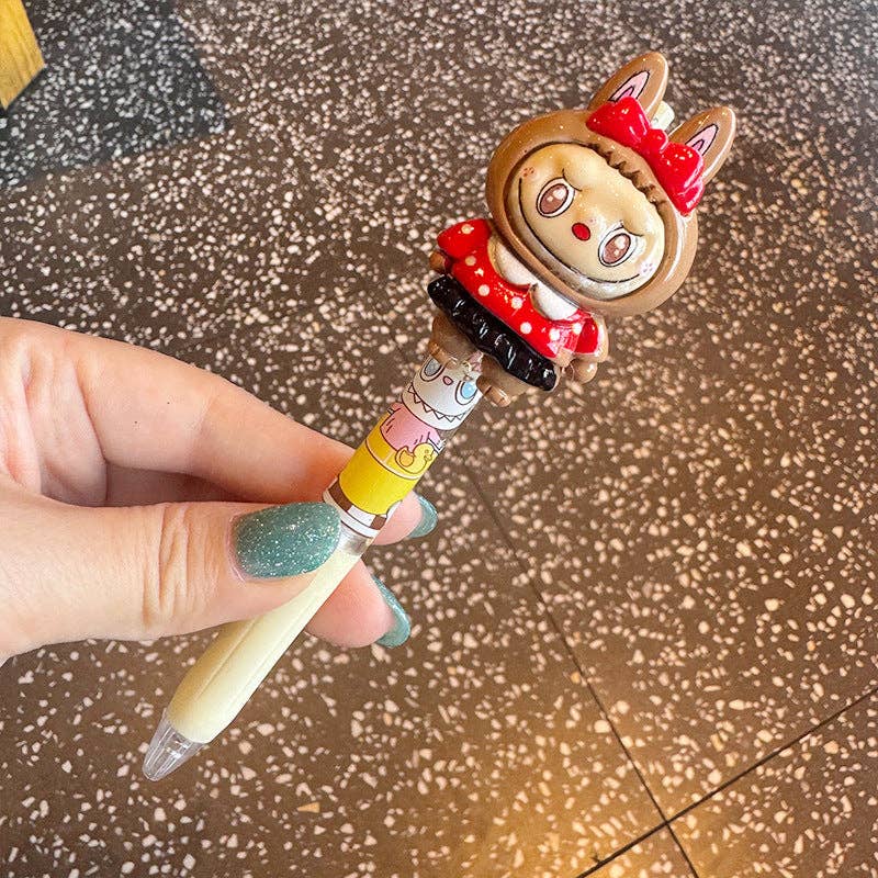 Cartoon dress-up labubu ballpoint pen -black ink: Green