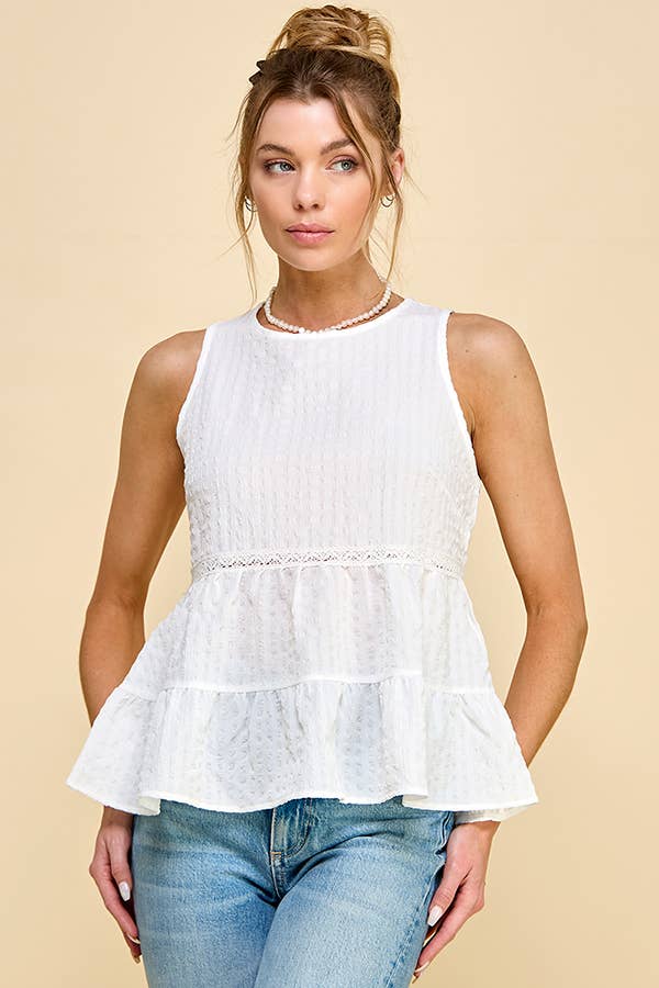 WK50480 - BABYDOLL TIER BUBLLE WOVEN TOP WITH TIE BACK: SATIN ROSE / S-M-L/2-2-2