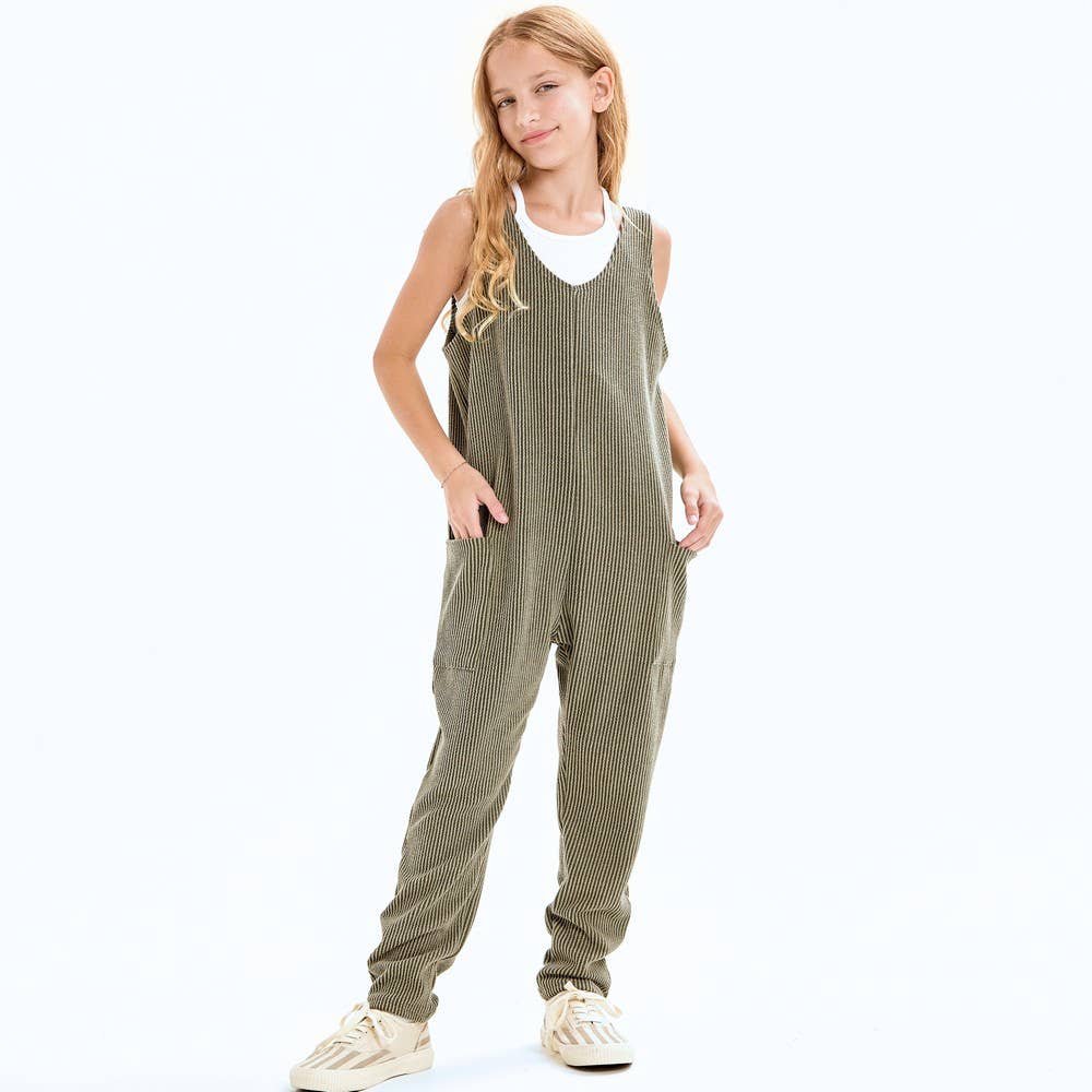 Embossed Rib Sleeveless Jumpsuit /Overall /Onesie: Navy / S