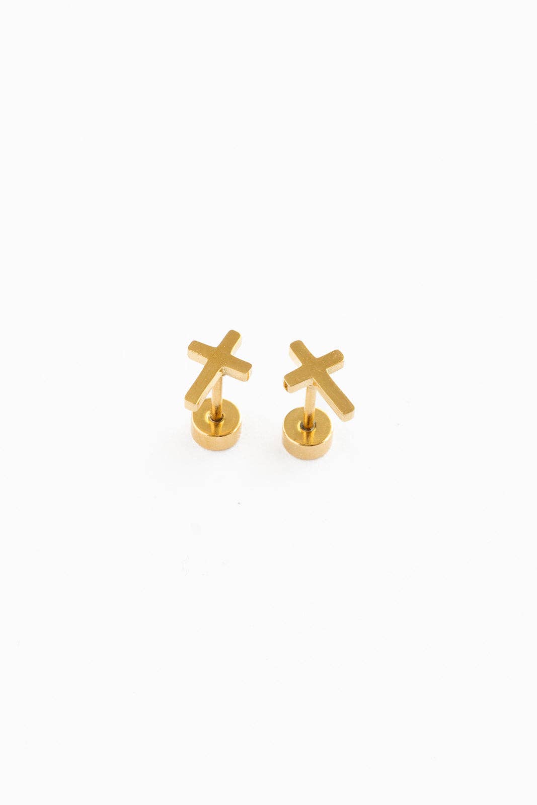 Cross Stud Earrings - Hypoallergenic, Flat Back, Girl Gift: Silver / Pair