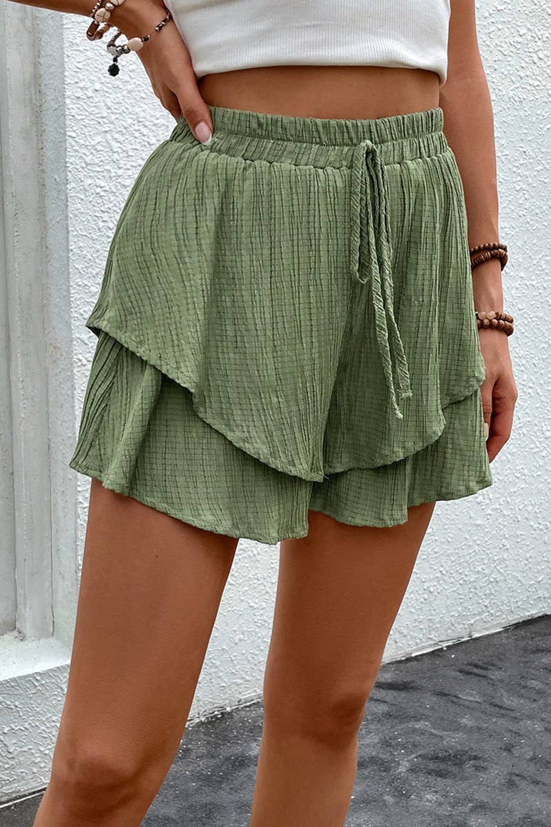 CWBSP0320_DOUBLE LAYERED ELASTIC WAIST SHORT PANTS: Green / (M) 1