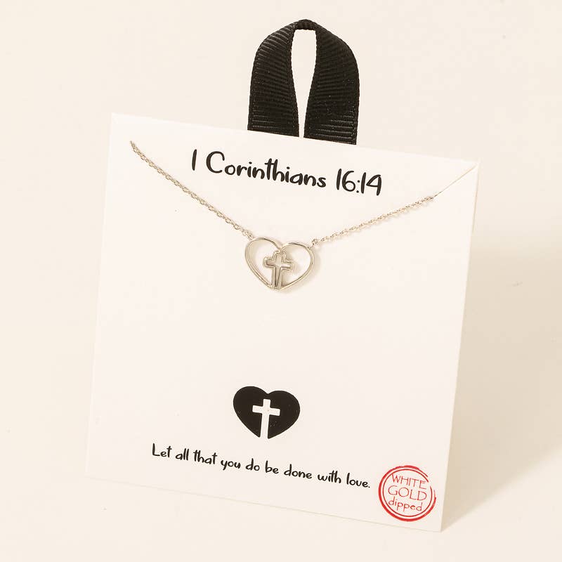 Gold Dipped Cross Heart Pendant Necklace: S