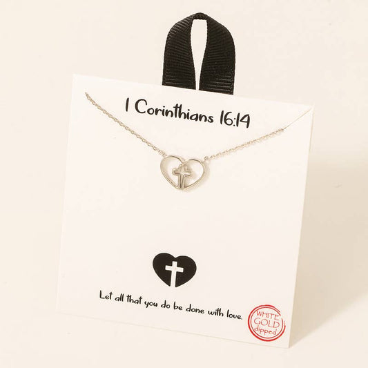 Gold Dipped Cross Heart Pendant Necklace: S