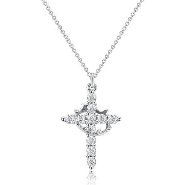 Sparkling Crown Cross Pendant Necklace Christian Jewelry: Yellow Gold