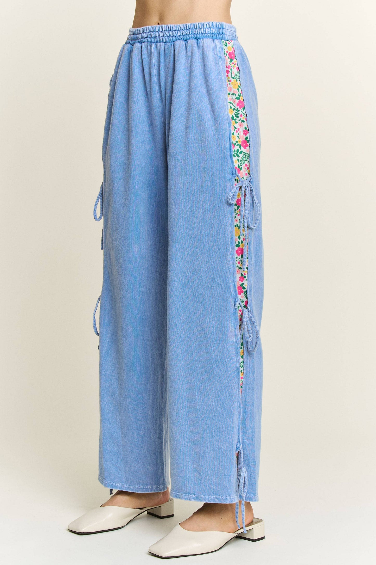 MineralWashed Bow Ribbon tie on the side Pants HP6418: DenimBlue / S-M-L / 2-2-2