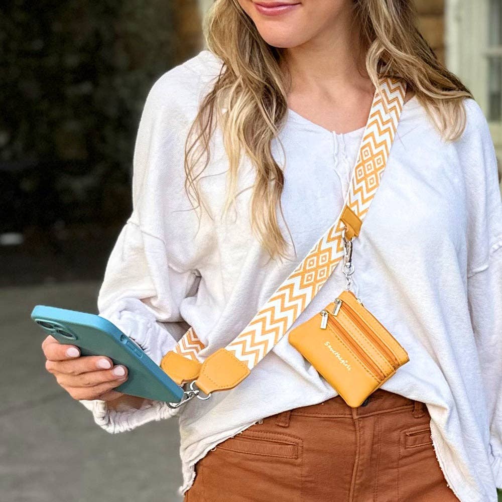 Clip & Go Crossbody Phone Lanyard - Chevron Collection: Black/White - Black Pouch