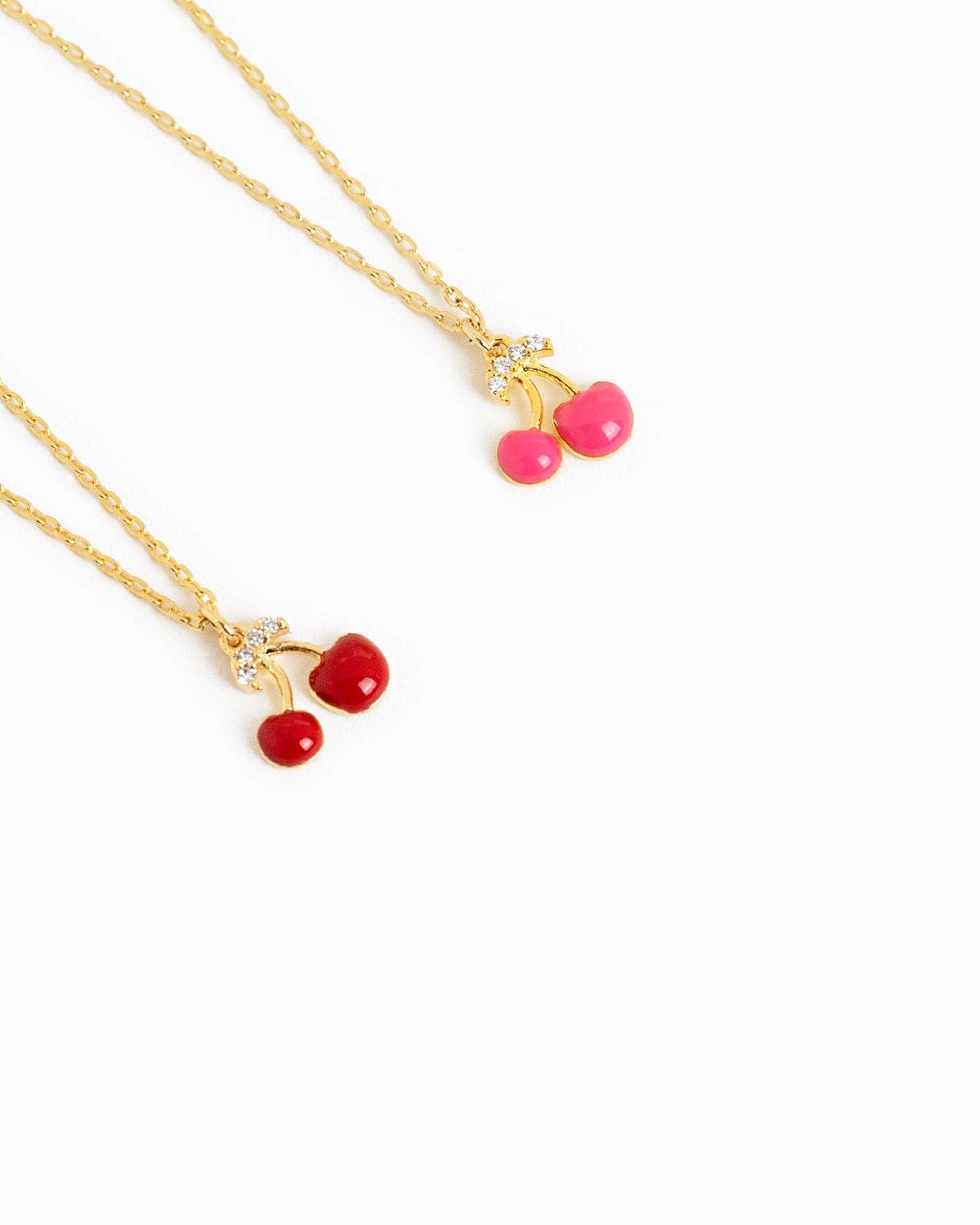 Cherry CZ Fruit Pendant Necklace: Hot Pink