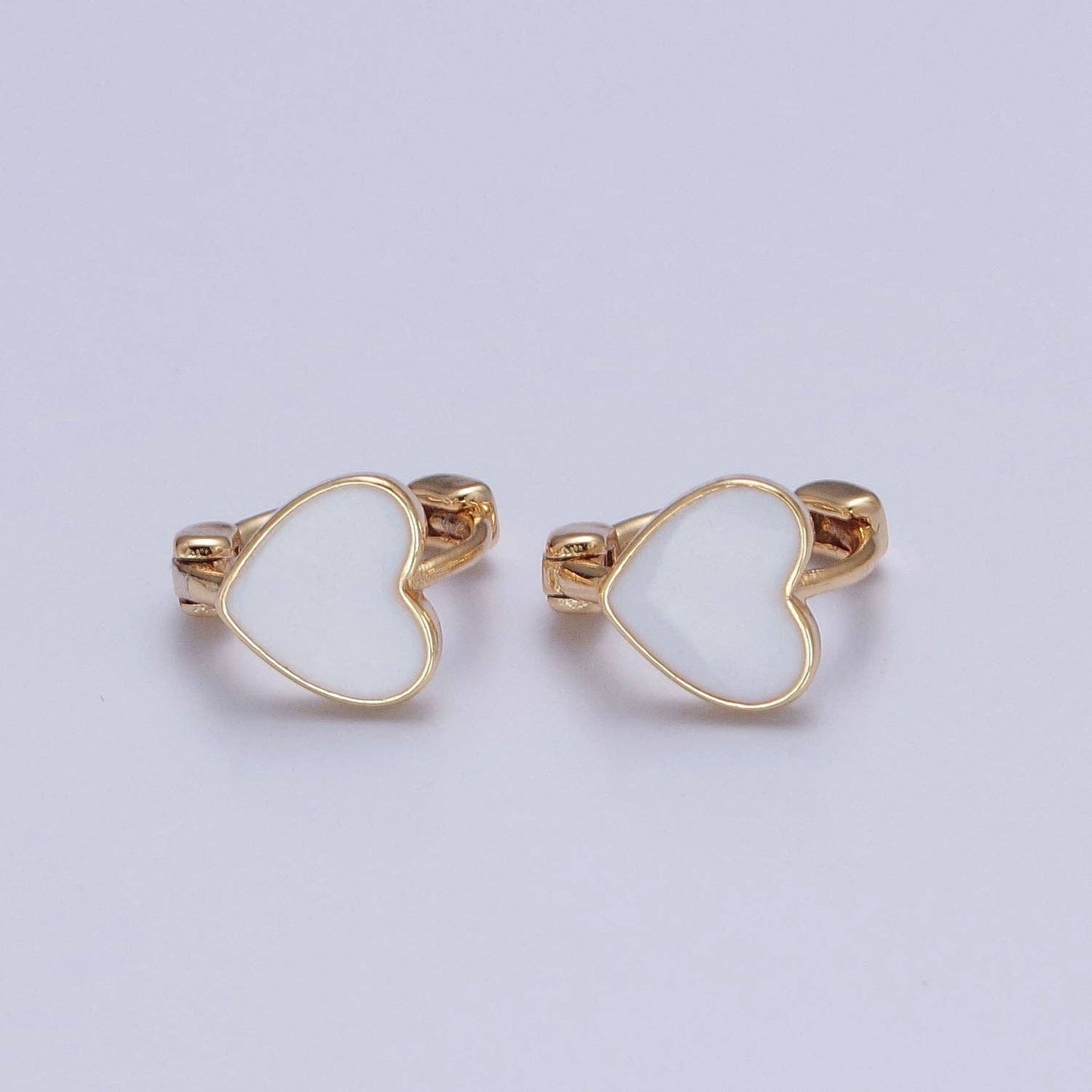 18K Gold Filled Enamel Heart Huggie Earring Pink Red White H: White