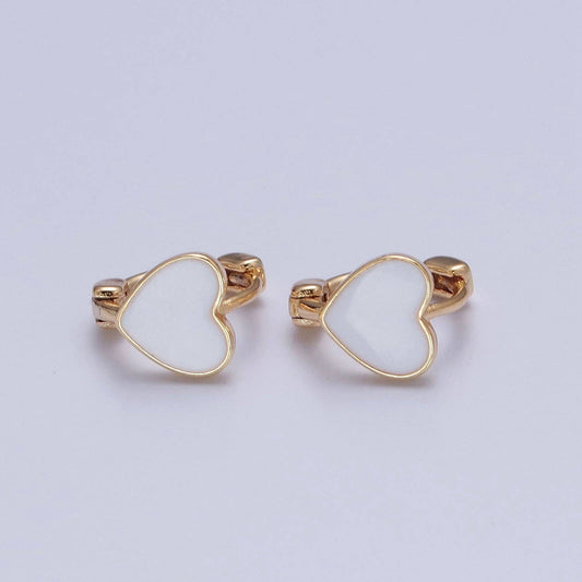 18K Gold Filled Enamel Heart Huggie Earring Pink Red White H: White