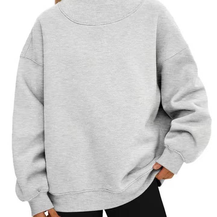 Oversized Mock Neck Top Sweatshirt : Black / Contemporary / M