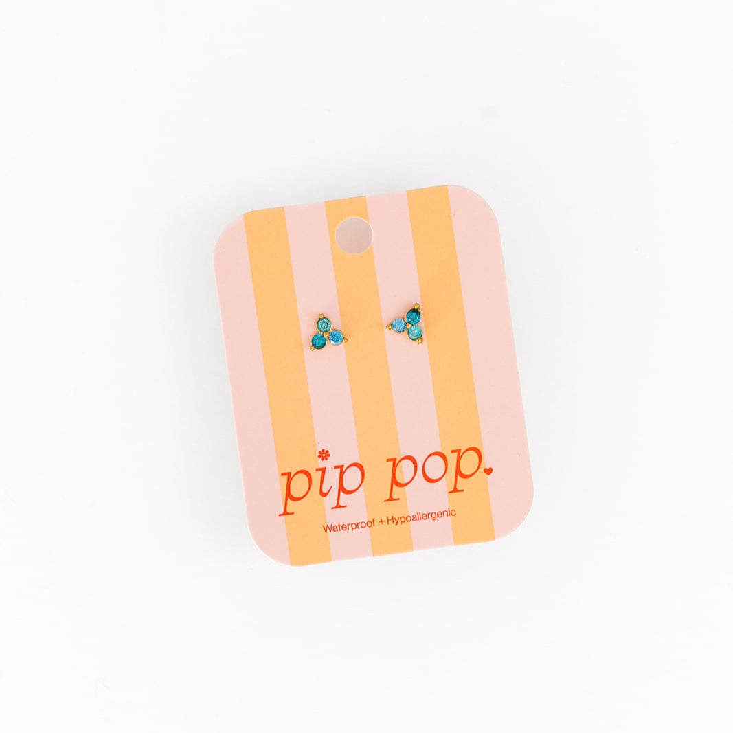 Ombré Gem Stud Earrings - Hypoallergenic, Flat Back, Girl : Pink / Pair