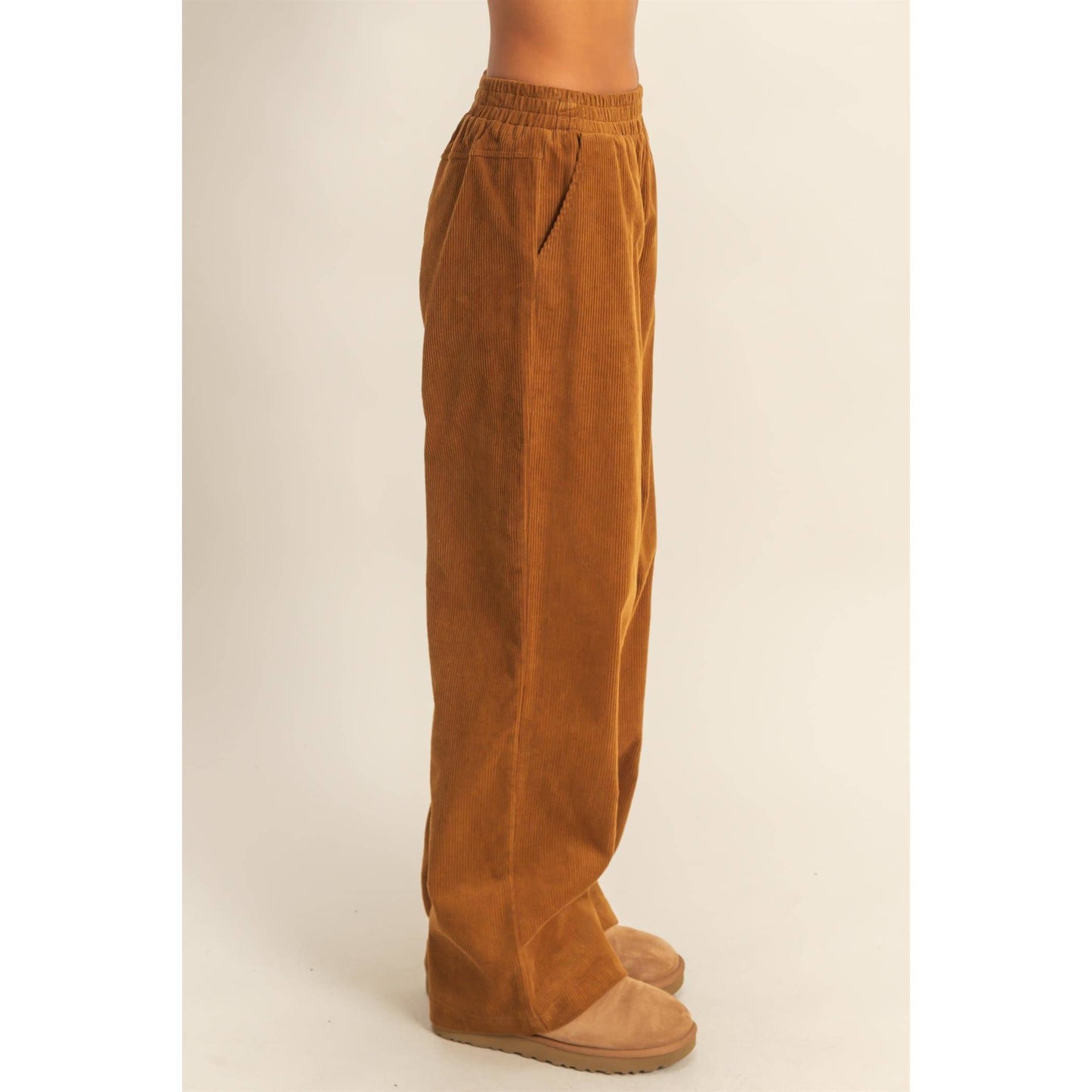 Corduroy High-Waisted Wide Leg Pants: BLACK / S-M-L(2-2-2)
