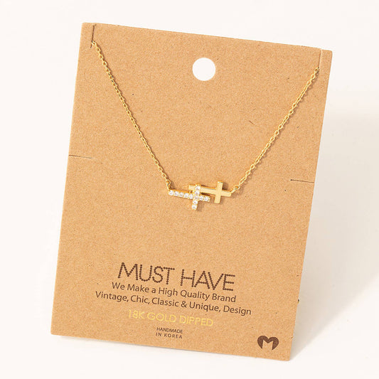 Double Cross Pendant Necklace: G