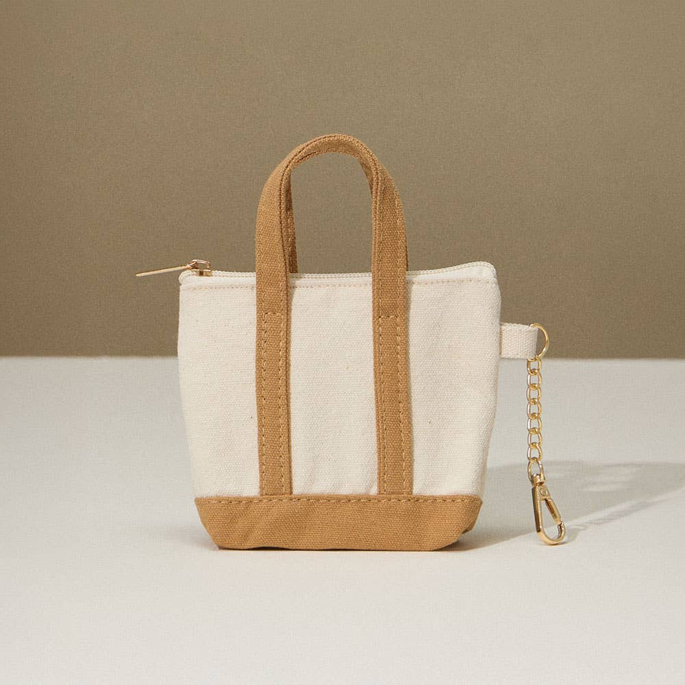 Mini Canvas Pouch Bag / Bag Charm: TAUPE