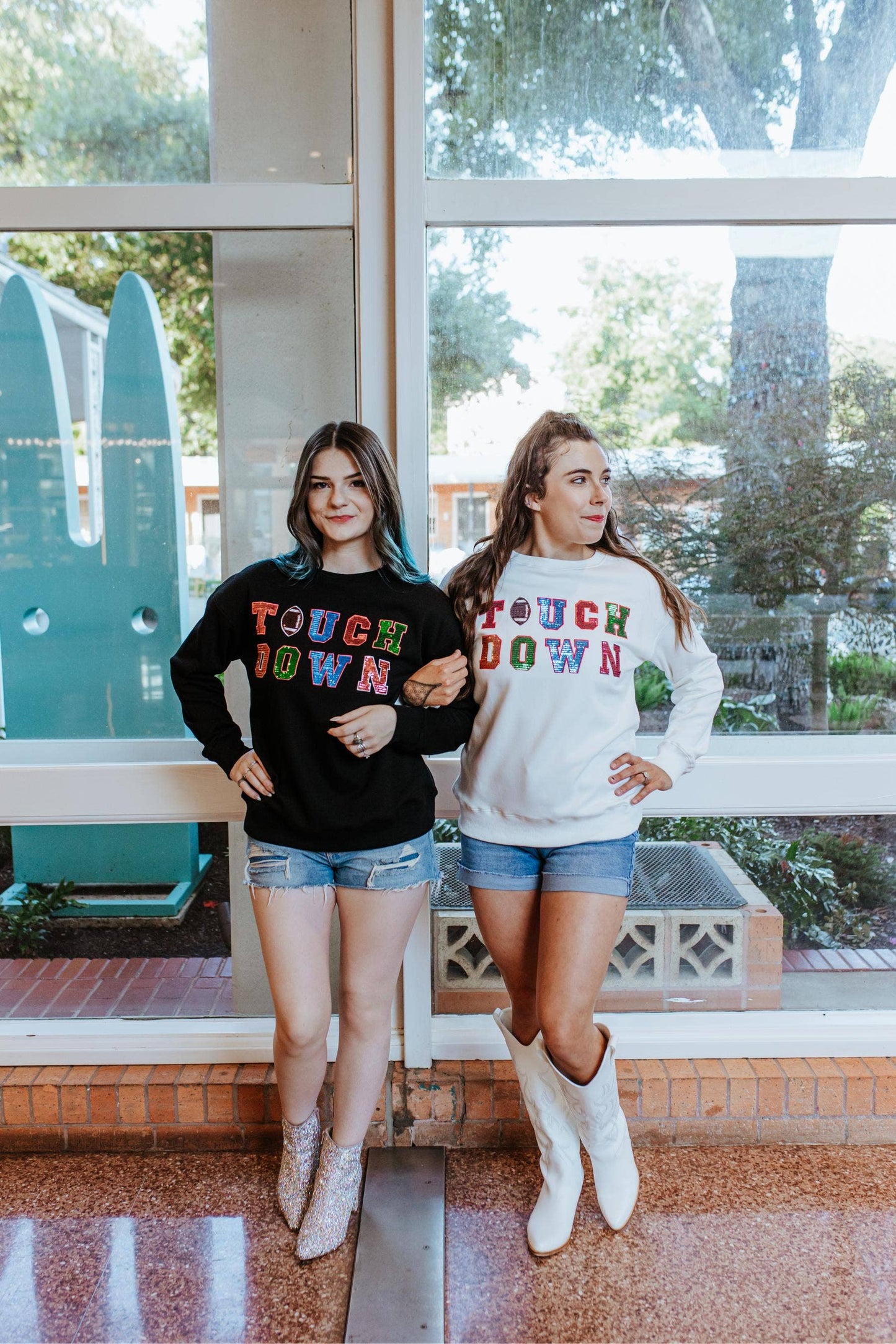 MK177 TOUCHDOWN Sequin Embellished sweatshirt-Black: BLACK / 2XL