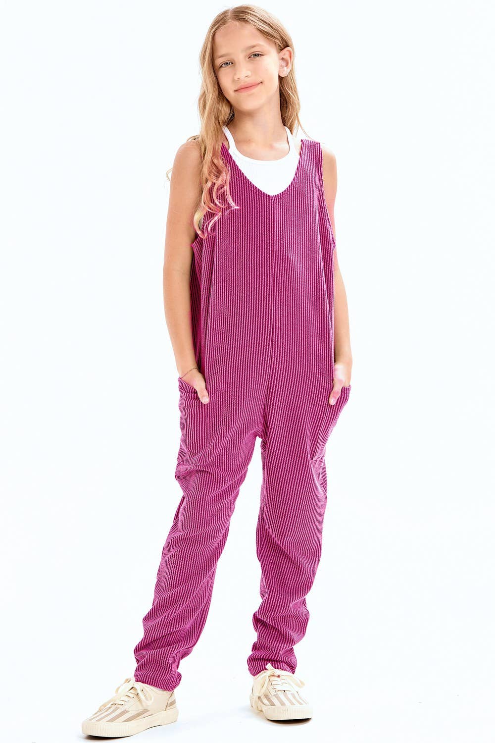 Embossed Rib Sleeveless Jumpsuit /Overall /Onesie: Navy / XL
