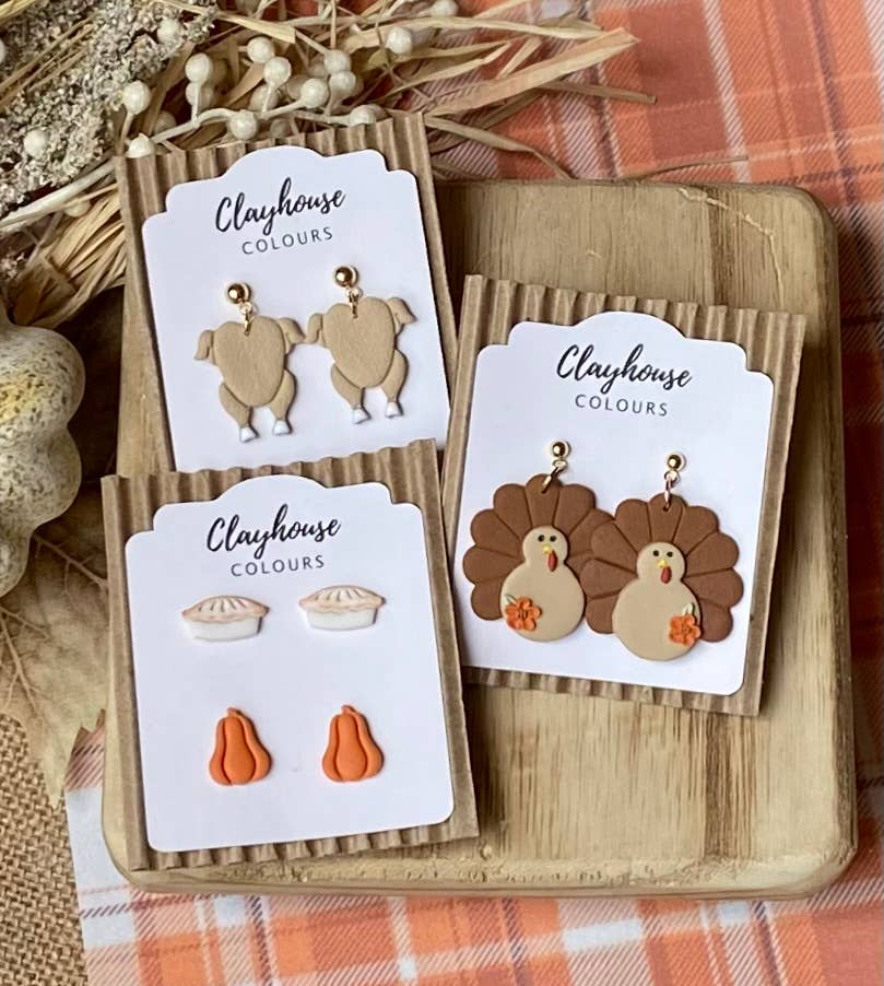 Thanksgiving Clay Earrings: Turkey Dangles