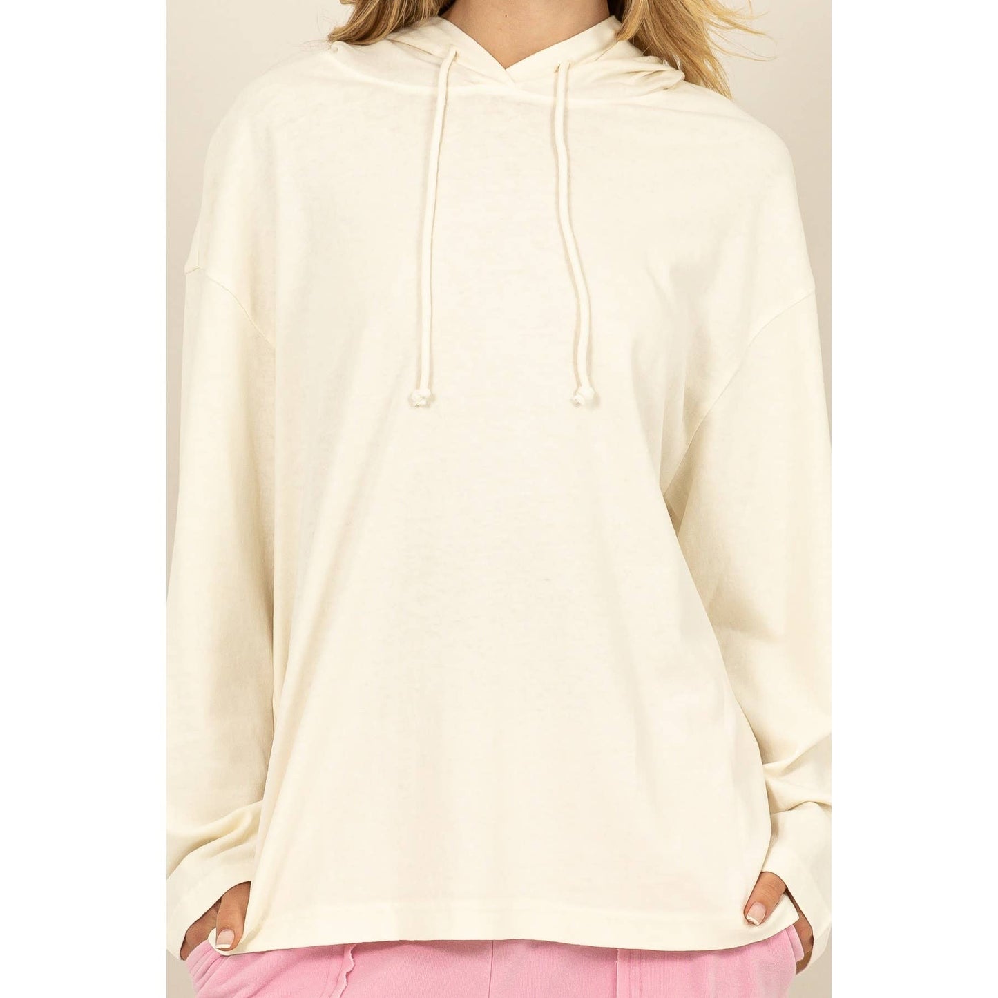 Oversized Hooded Long-Sleeve Top: BLACK / S-M-L(2-2-2)