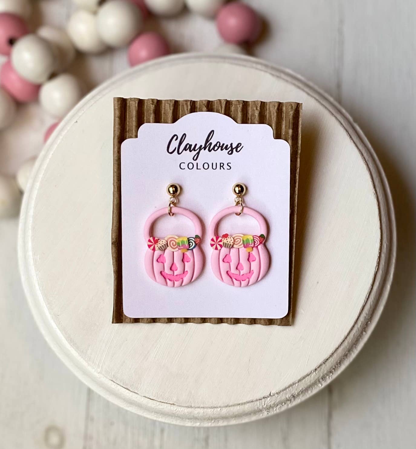 Pink Halloween Earrings | Fall Earrings : Ghost with Bows