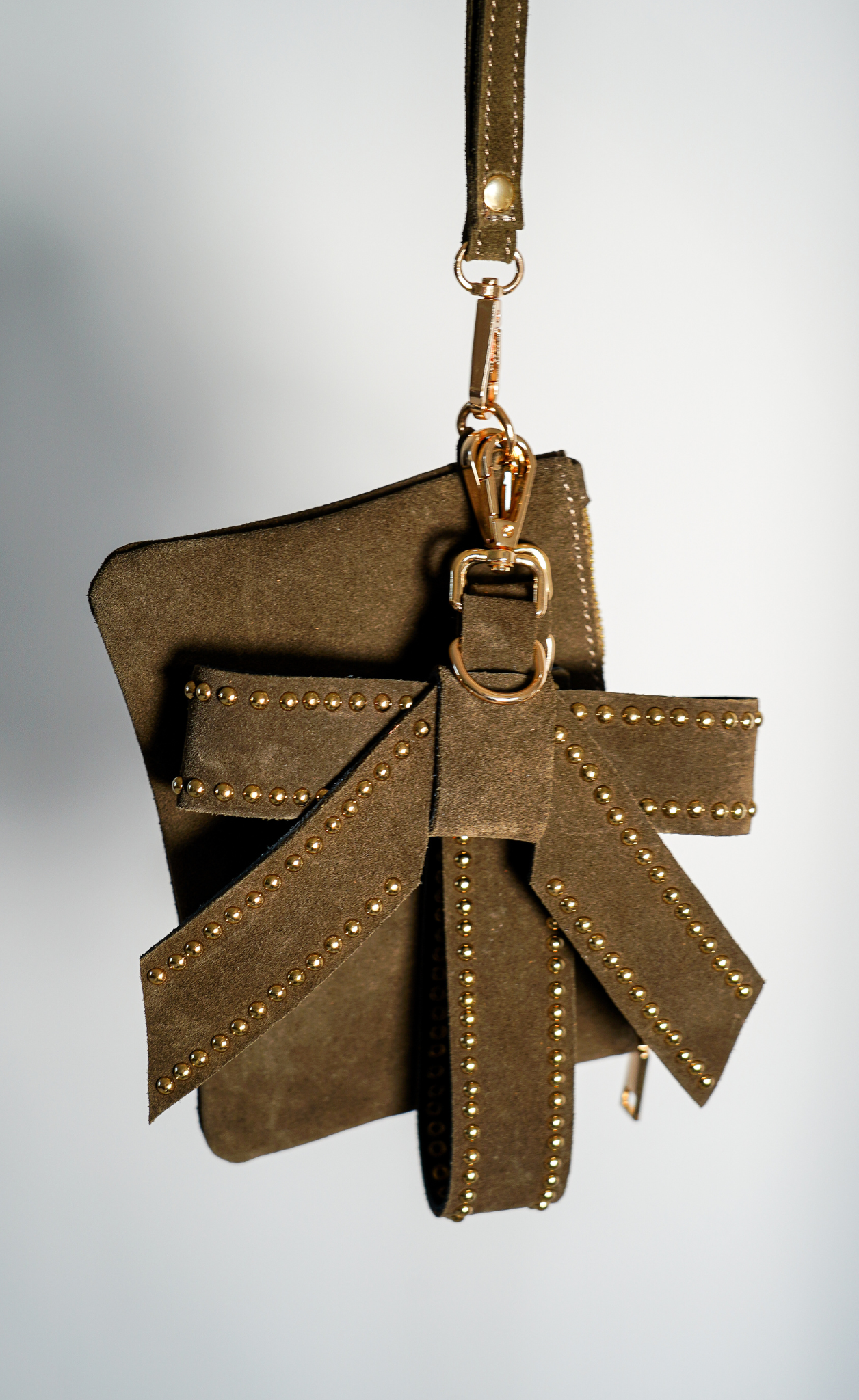 Suede Wristlet & Bow Hang-Off Set of 2: Olive
