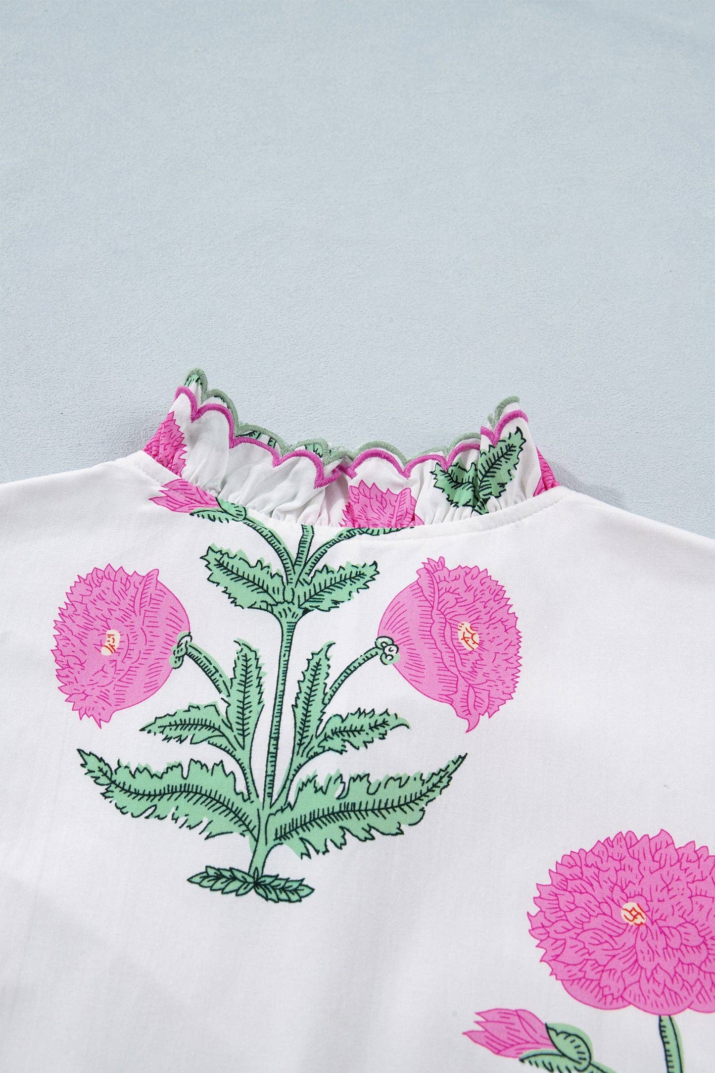 Wild Floral Print Scalloped Embroidery Trim V Neck Drop Waist Mini Dress: White / 50%Viscose+50%Cotton / L
